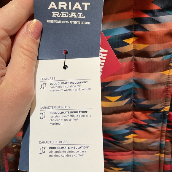 Ariat Women’s Blue and Red Puffer Jacket with Geometric Design - Picture 4 of 5